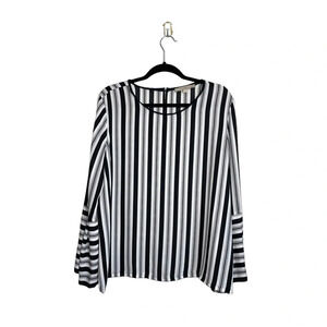 LOFT White & Black Striped Bell Sleeve Blouse Large Women’s